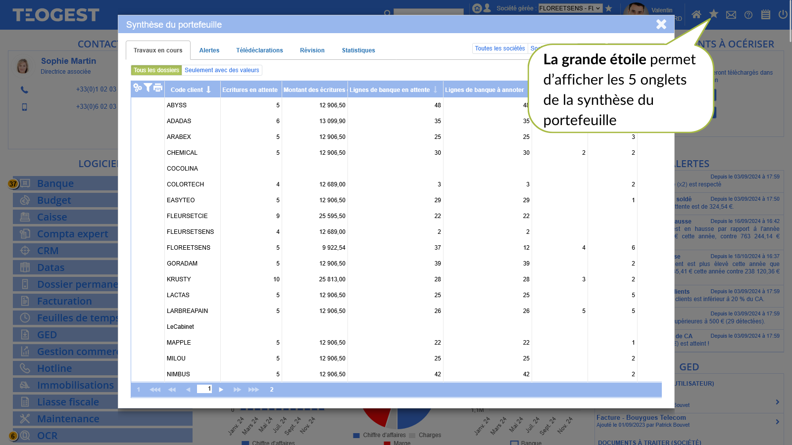 Detail de la barre dentete  la grande etoile pour visualiser la synthese du portefeuille des dossiers du collaborateur ou du groupe  1  Travaux en cours